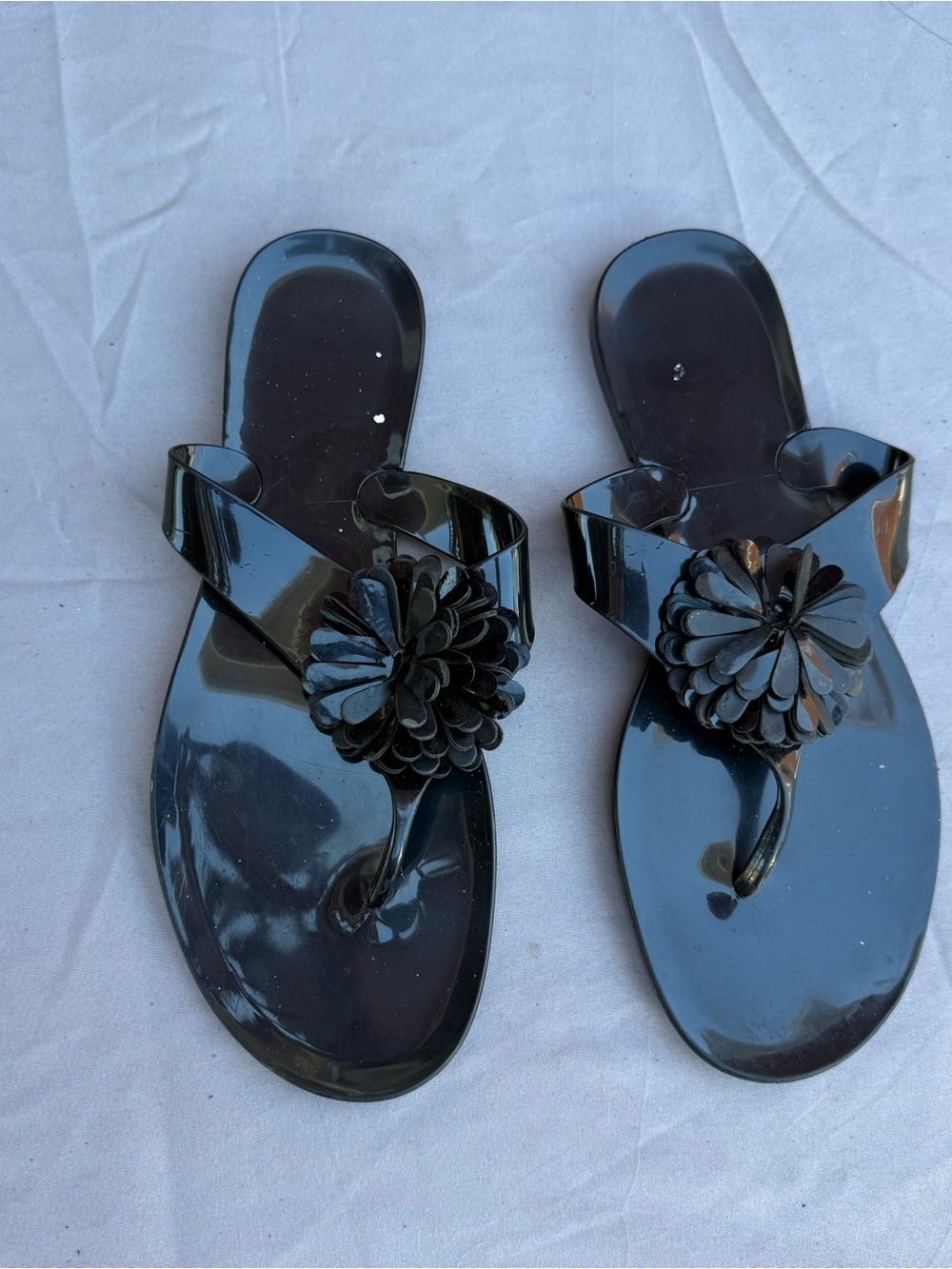 CC Daphnee Black Floral Jelly Thong Sandals Size 8M